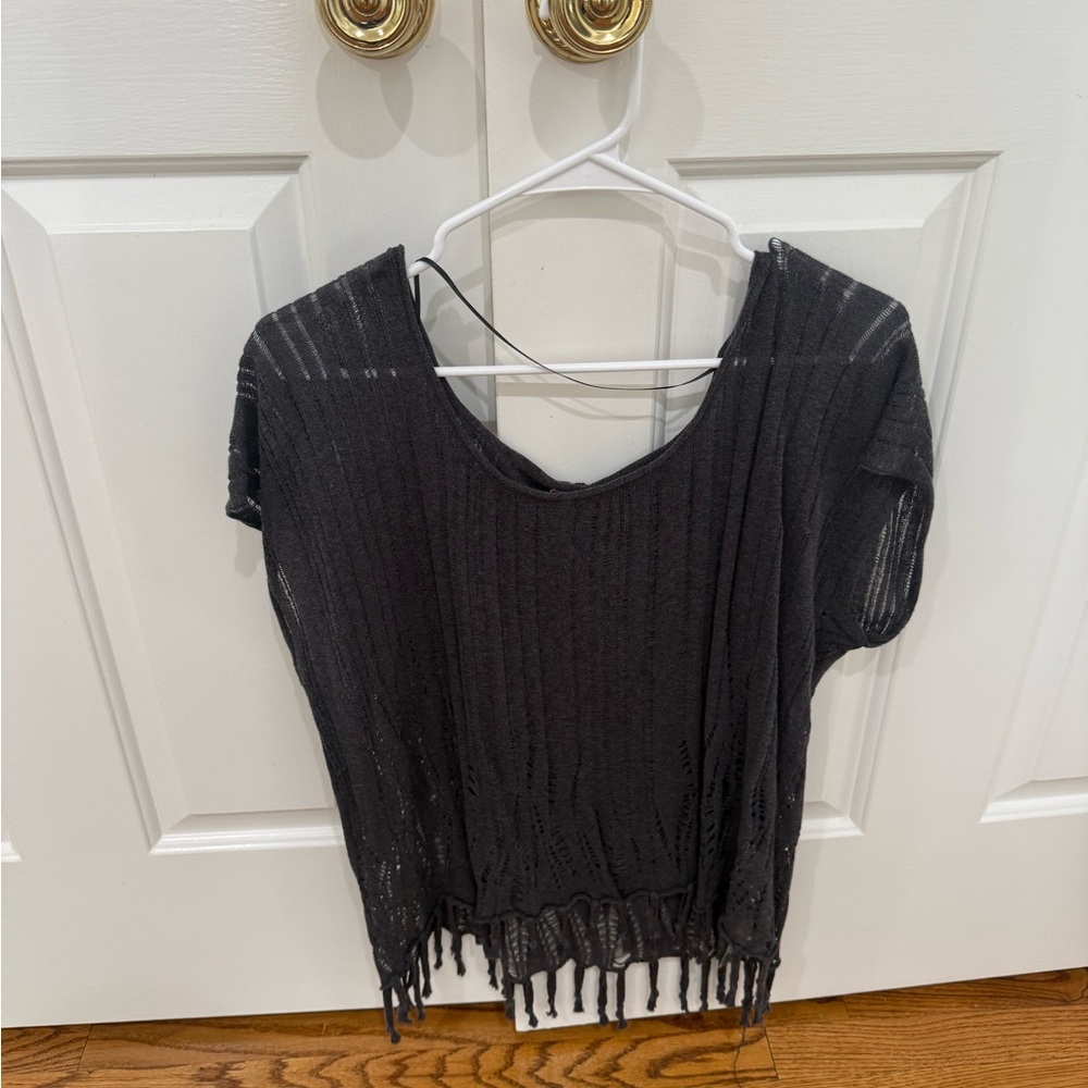 Free People Black Fringe Blouse